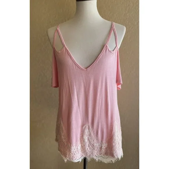 Self Esteem Womens pink Lace Trim Strappy Casual Top Size M - Picture 5 of 10